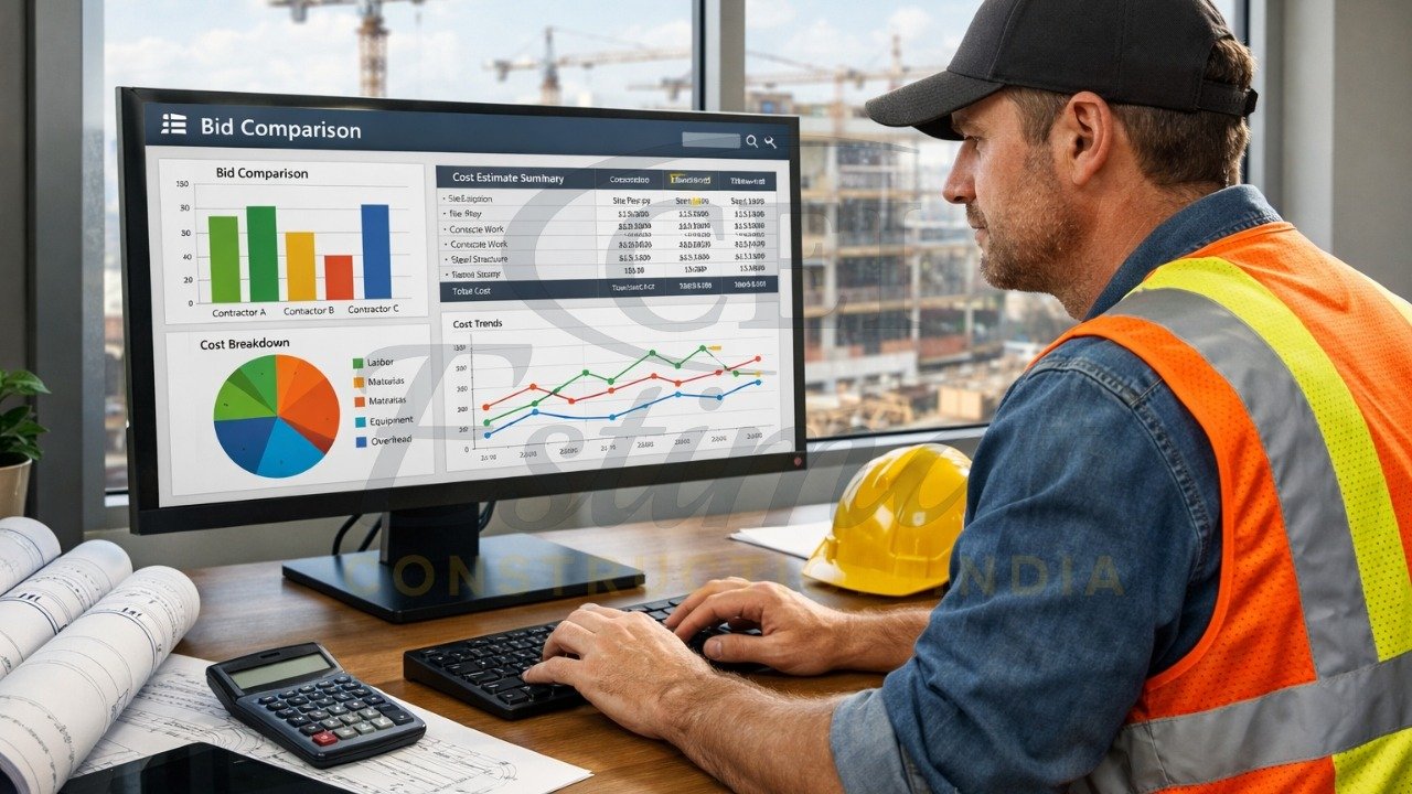 Contractor using construction bidding software for accurate bids
