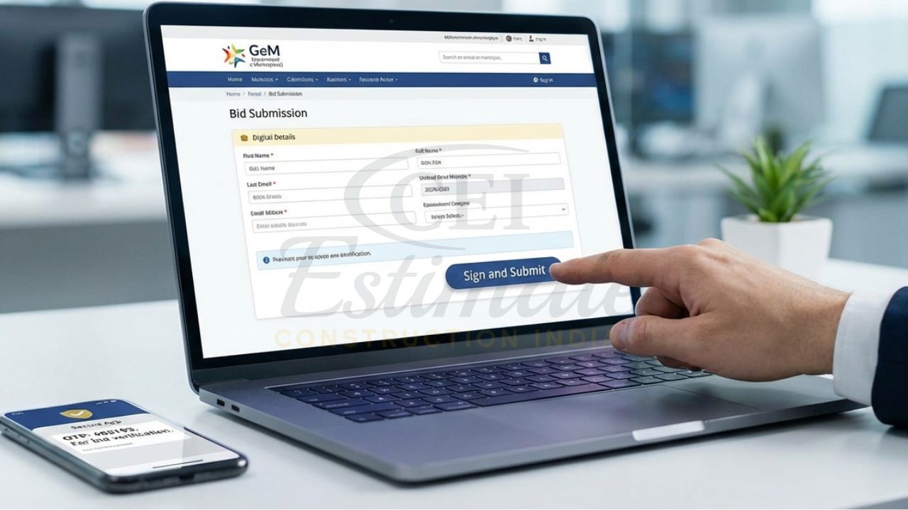 Digital bid submission on the GeM portal using DSC and OTP verification in India.