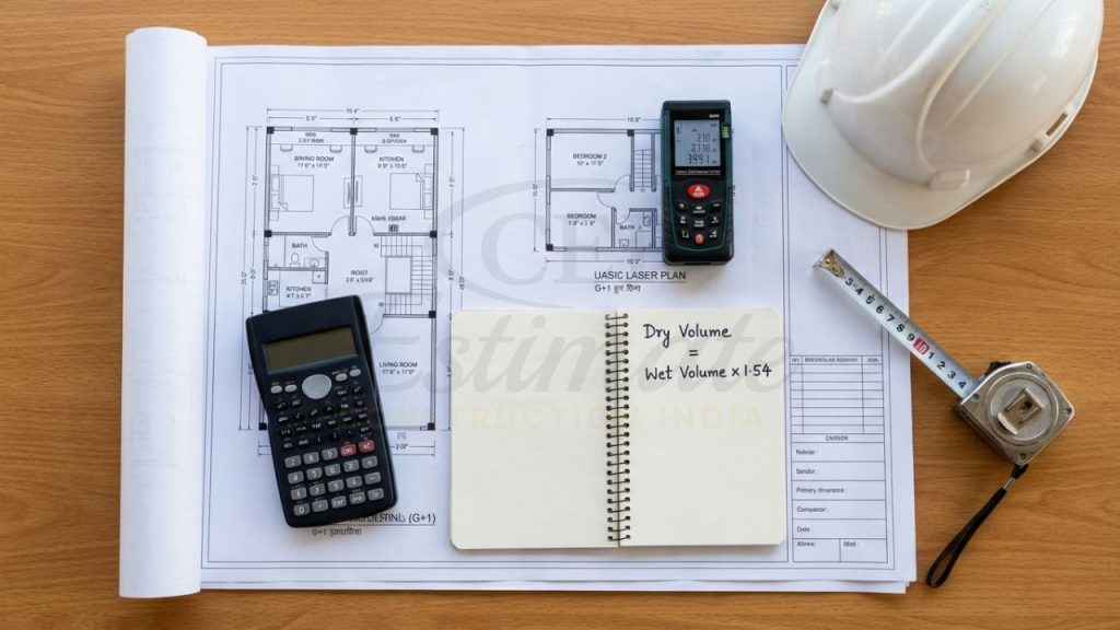 Professional construction material estimation setup for a 2000 sq ft house in India