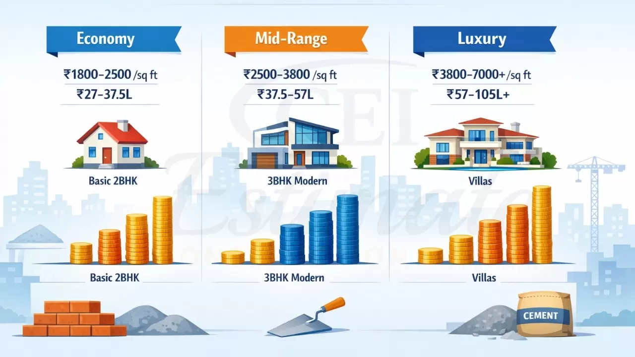 house construction cost per sq ft India 2026 table