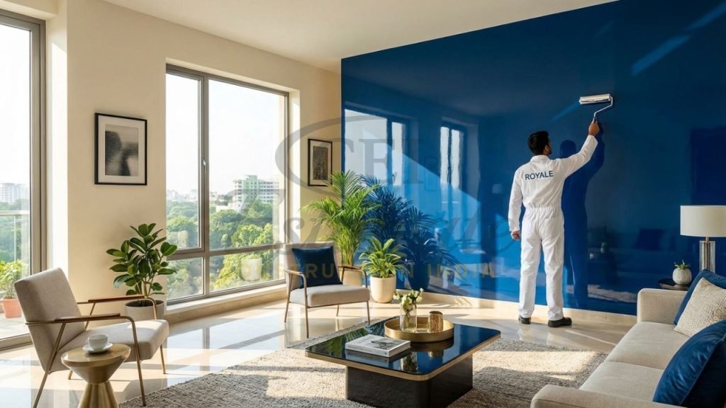 Premium interior house painting in India 2026 featuring high-sheen emulsion and accent walls.