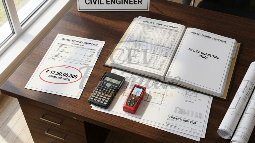 Comparison between Abstract Estimate and Detailed Estimate documents for a Indian construction project.