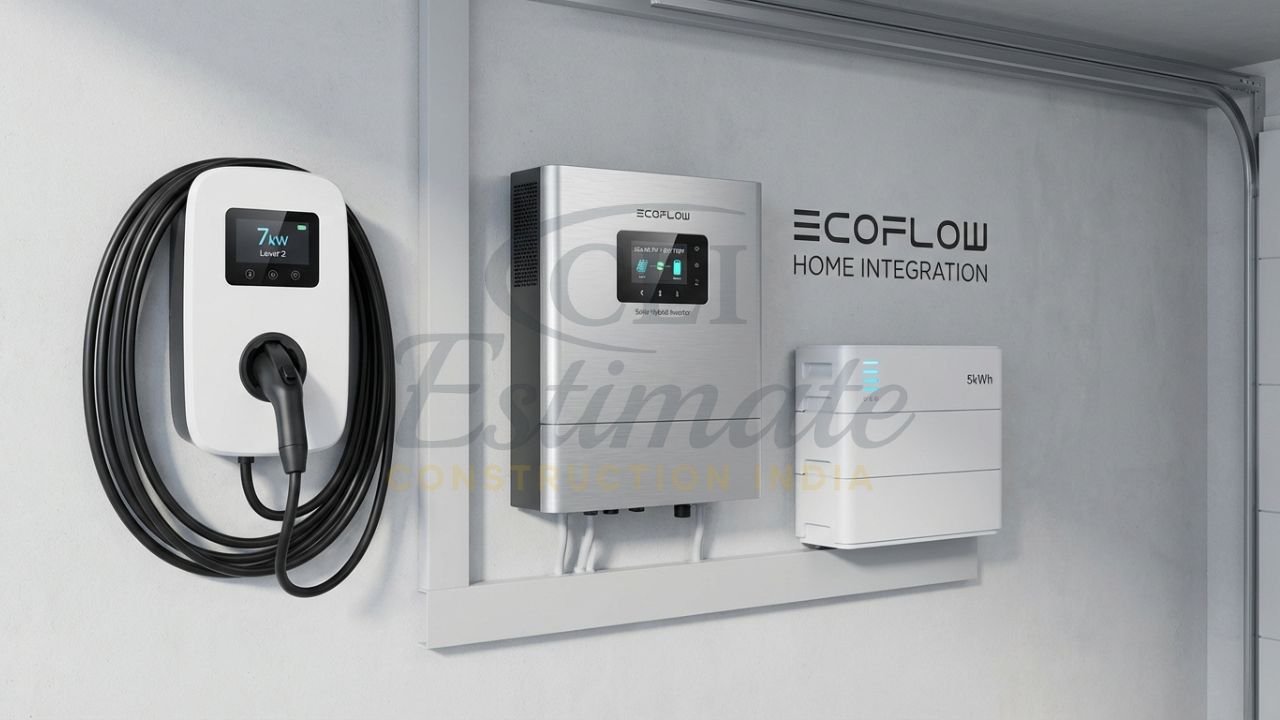 Integrated home EV charging station and solar battery storage system in India.