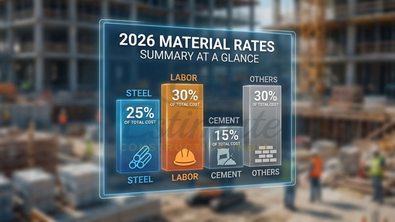 3D infographic of house construction cost breakdown for materials and labor in 2026.