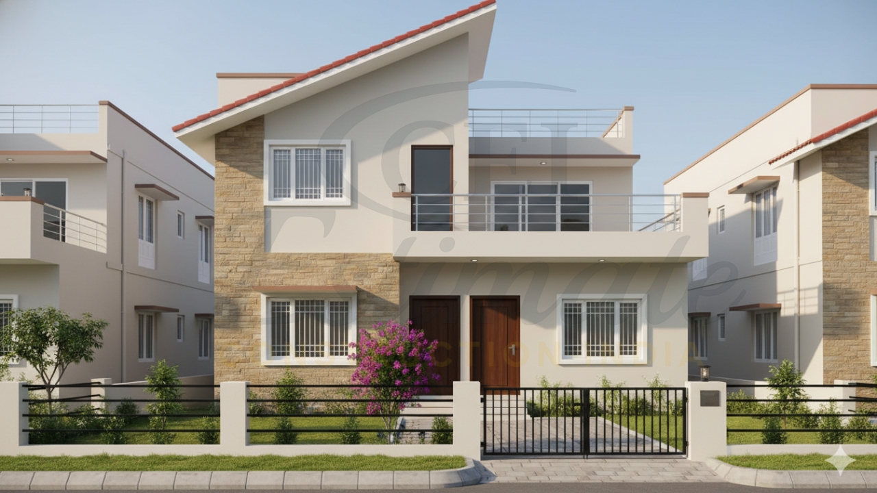 Modern 2-floor house for sale in Rudrapur under 10 lakhs with balcony, garden, and secure gate