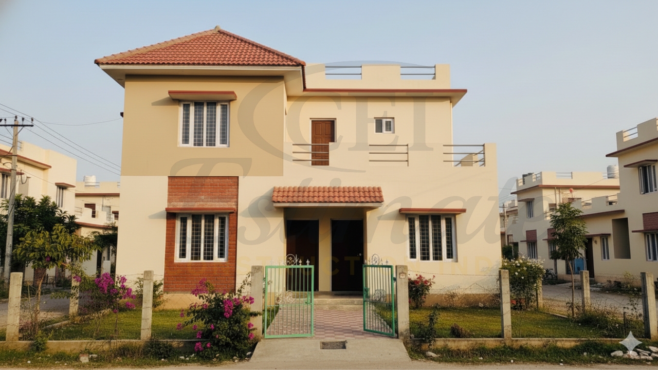 2-story house with balcony, tiled roof, and gated front yard