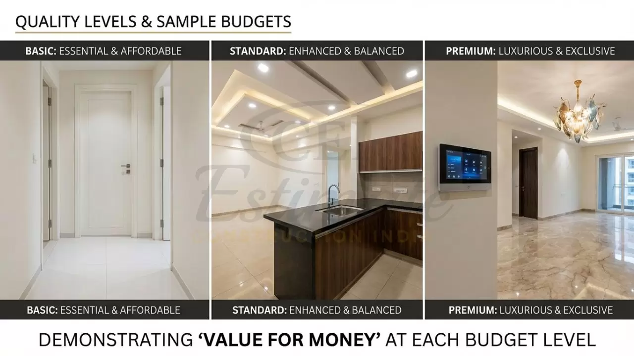 Comparison of Basic, Standard, and Premium interior finishes for a 2000 sq ft house.