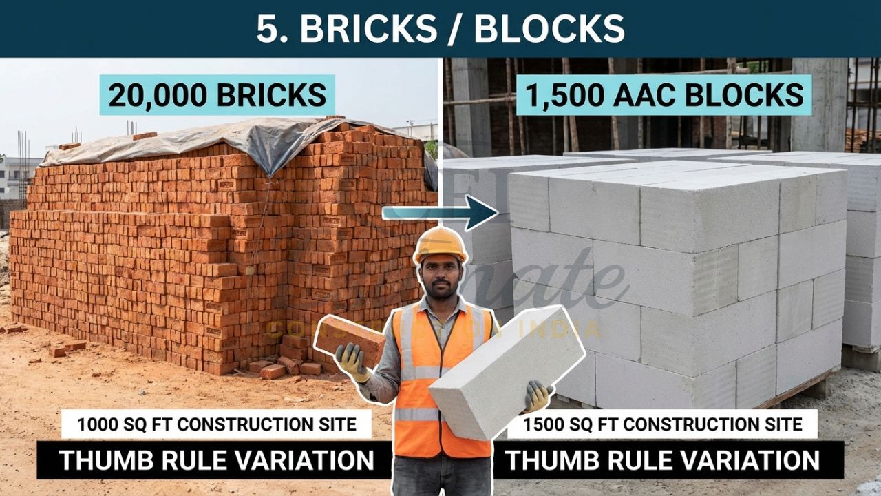 Comparison of red bricks and AAC blocks for a 1000 sq ft house in India.