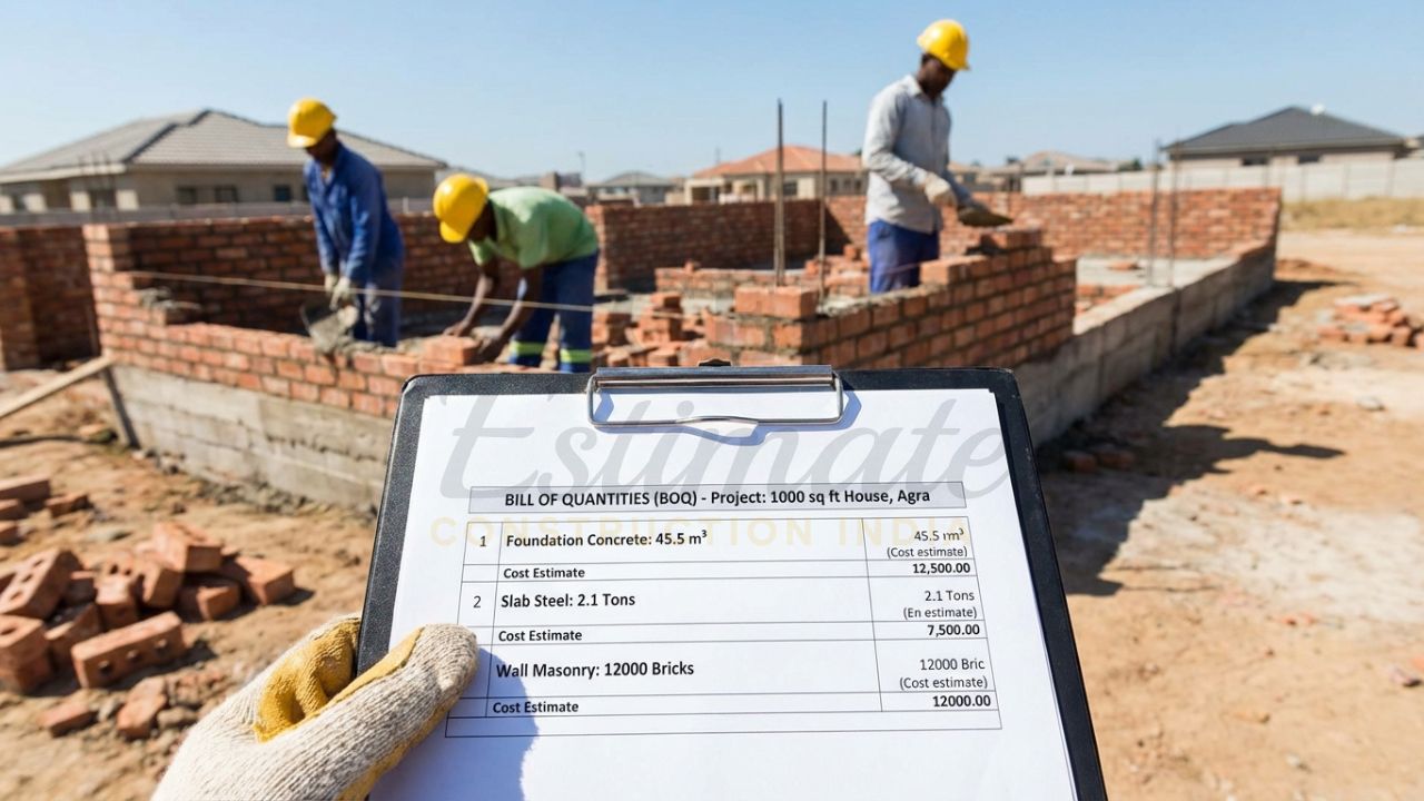 Professional Bill of Quantities (BOQ) showing exact material takeoff for a 1000 sq ft house.