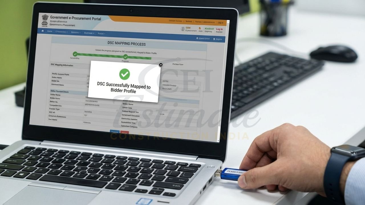 Mapping a Class-3 Digital Signature Certificate (DSC) to a bidder profile on eProcure portal.