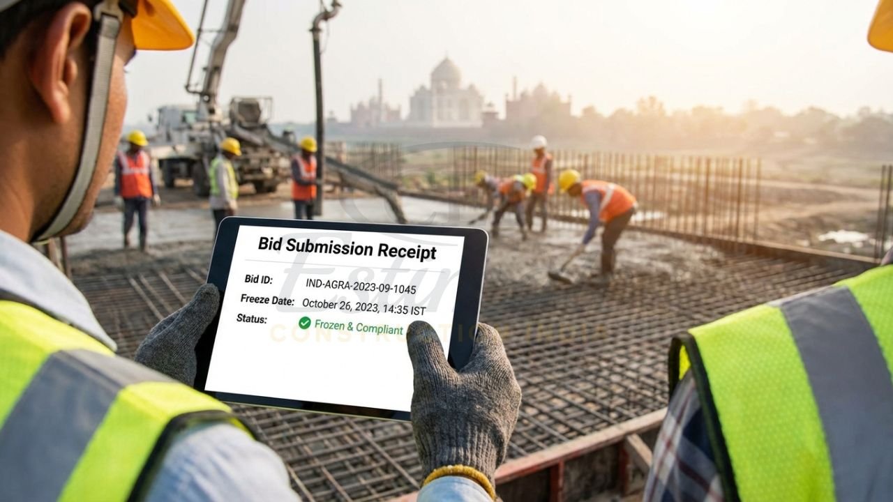 Digital bid submission receipt and confirmation from an Indian government tender portal.
