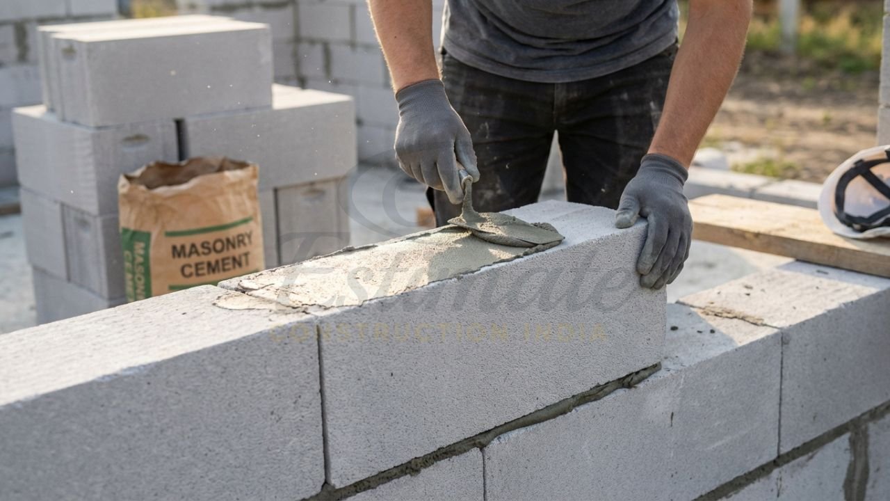 AAC blocks used in low budget house construction to save on mortar and labor costs.