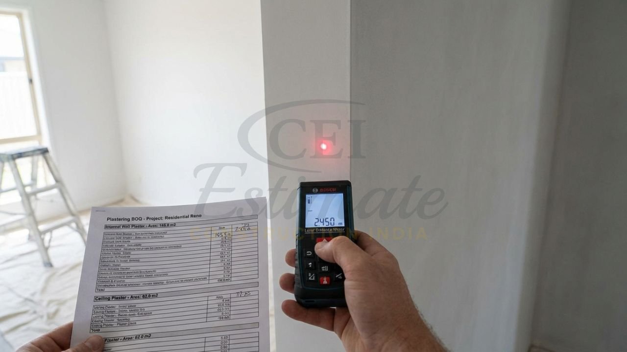 Accurate plastering area measurement and BOQ estimation for a house project.
