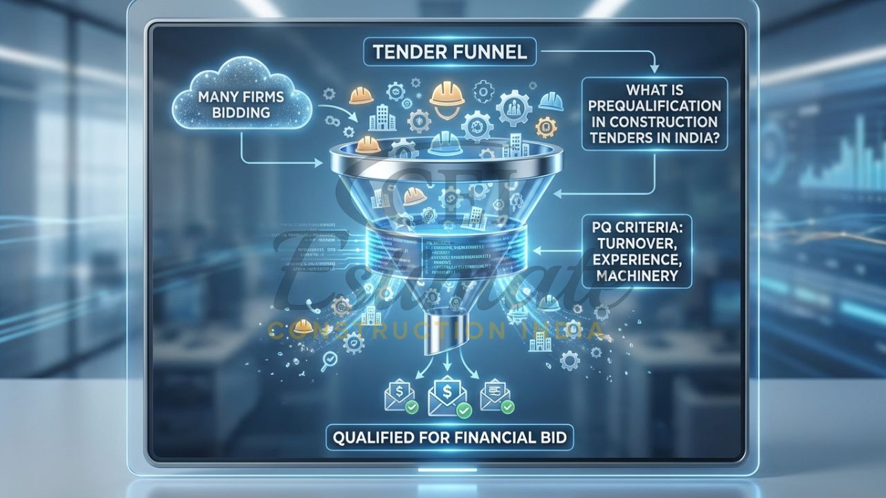 3D funnel infographic explaining the contractor prequalification and shortlisting process.