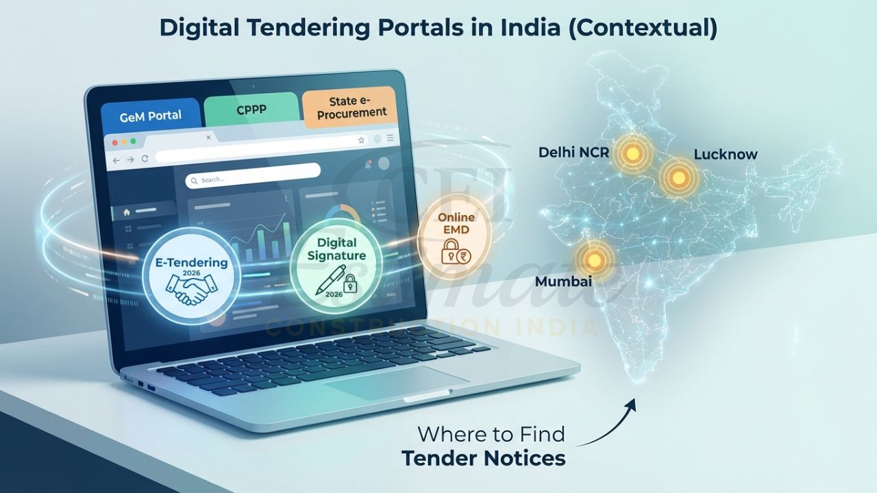 Digital interface of Indian e-procurement portals like GeM and CPPP for construction tenders 2026