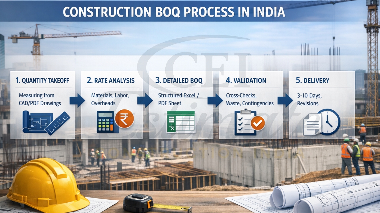 How Construction Estimator India prepares accurate BOQ from drawings India