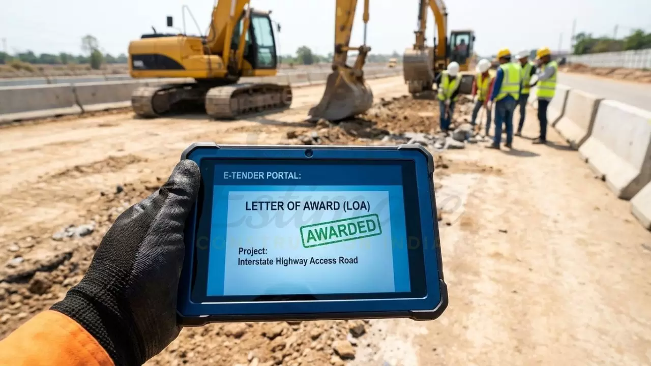 Digital Letter of Award (LOA) for a construction project won through e-tendering.