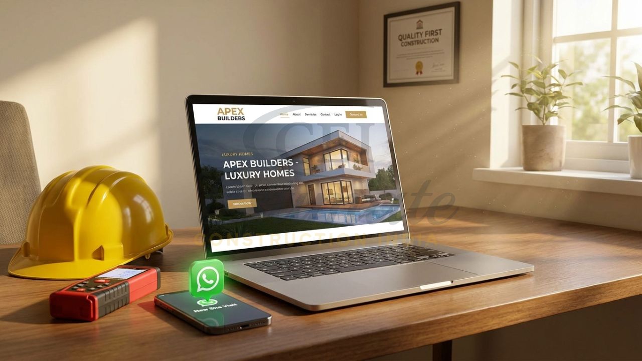 Professional website for small construction business showing project gallery and WhatsApp lead capture.
