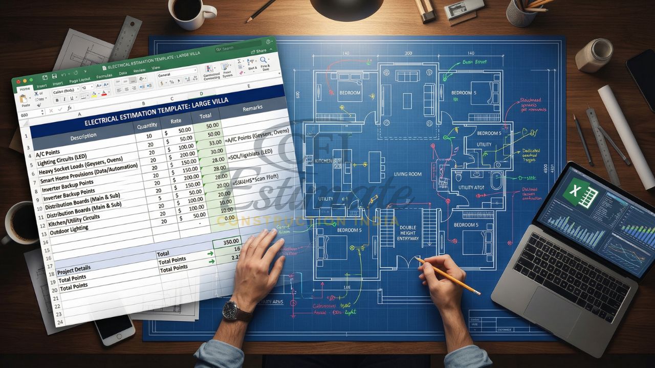 electrical estimation template large villa india 4000 sq ft house wiring plan boq cost calculation
