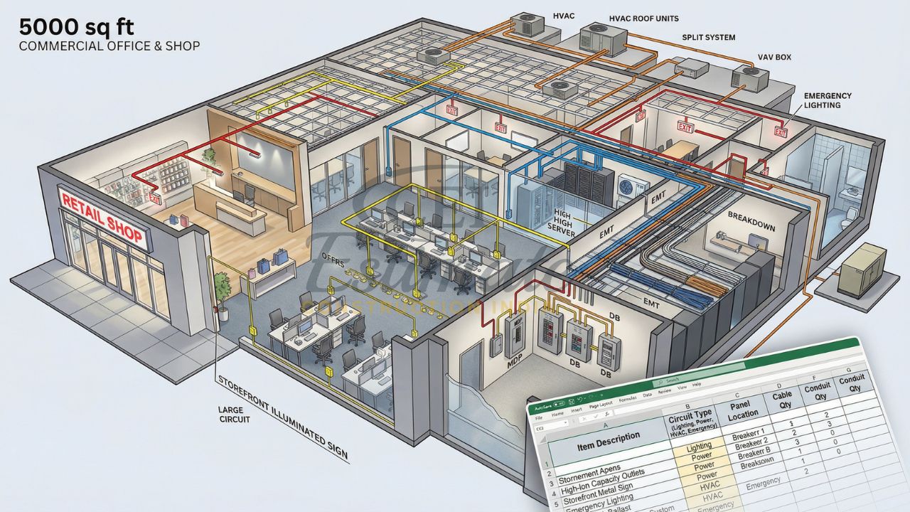 electrical layout and estimation 5000 sq ft commercial office shop wiring hvac lighting panel design india