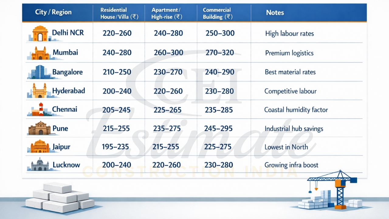 AAC block work cost per sq ft map India 2026 major cities
