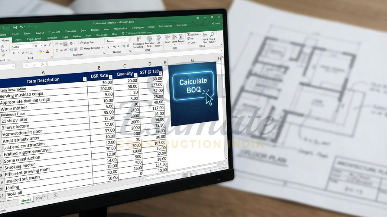 Advanced Excel template for construction BOQ and DSR rate analysis in India.