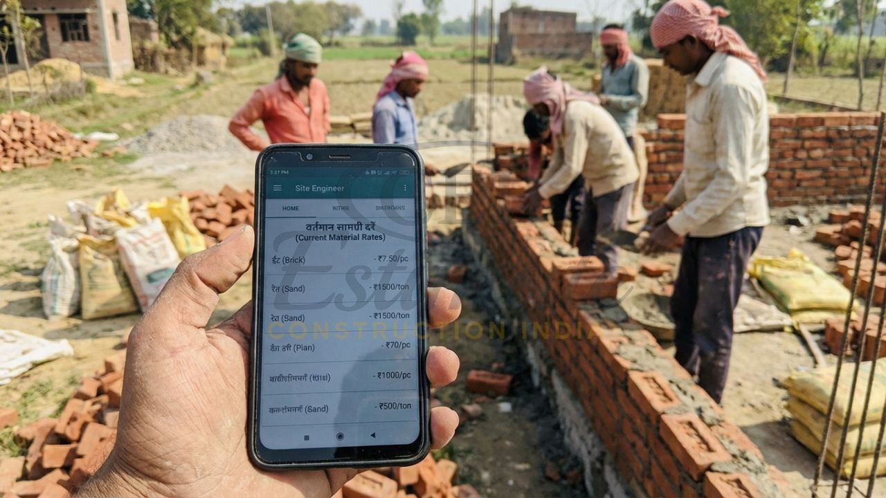 Mobile app for construction material rates and site measurements in India.