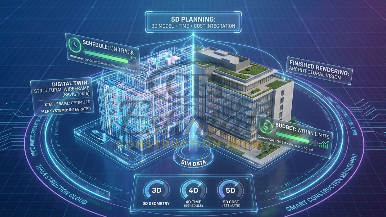 5D BIM integration in construction management software for Indian infrastructure projects.
