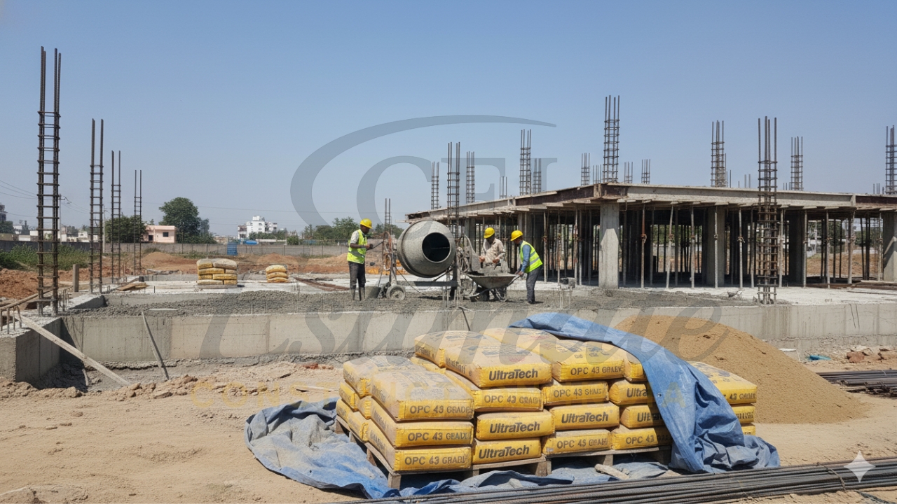 UltraTech cement used for structural RCC work including plinth beam and roof slab
