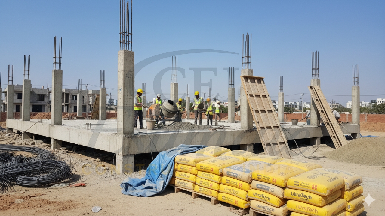UltraTech cement used in foundation column and roof slab casting India