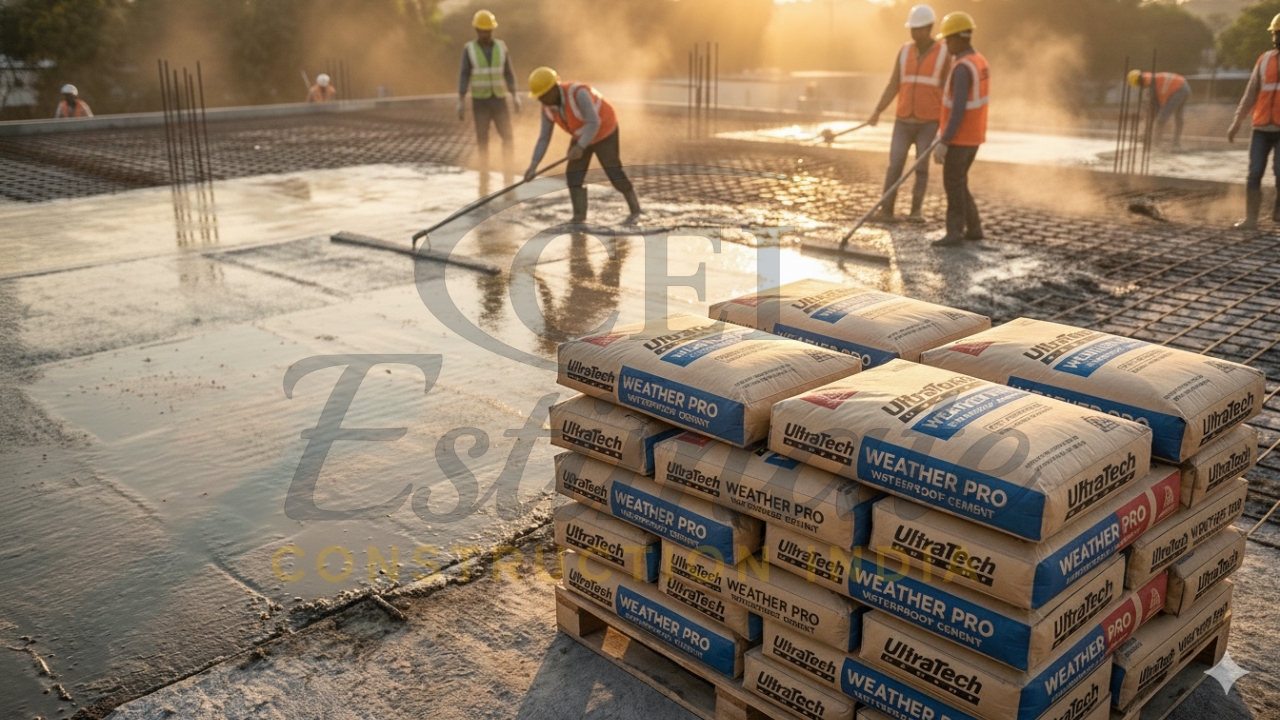 RCC slab casting work with cement bags and labor leveling wet concrete