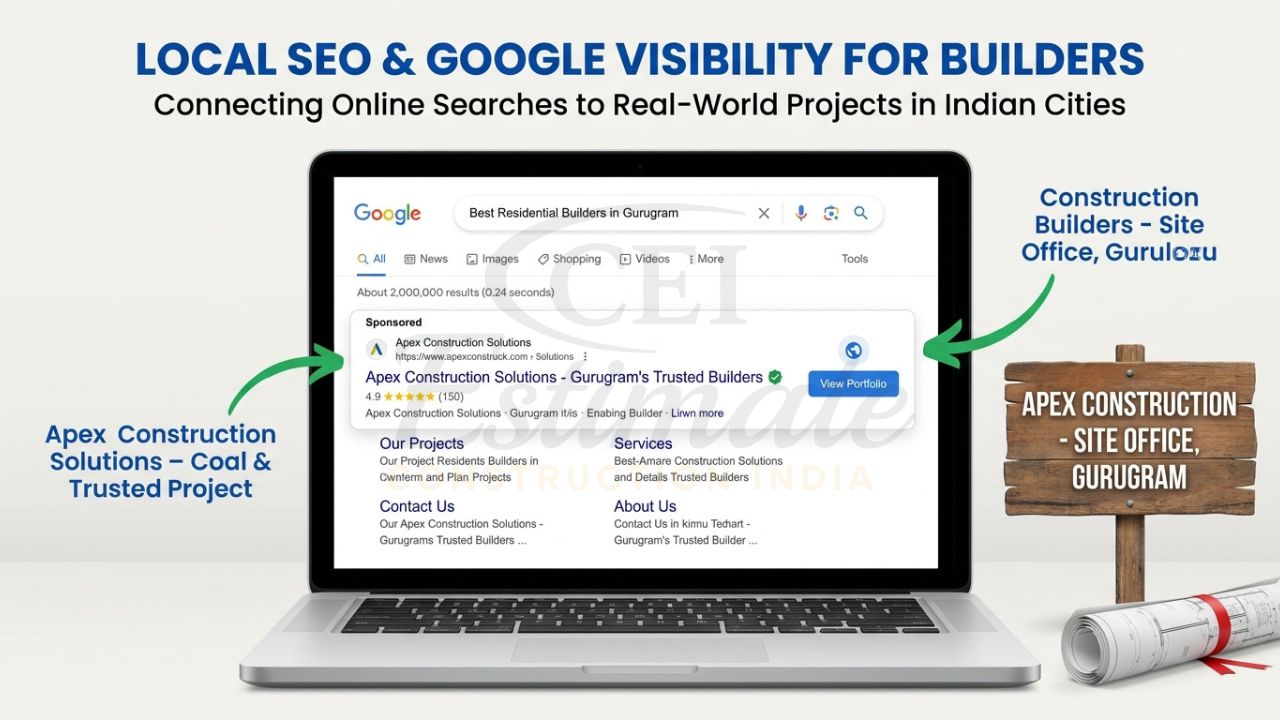 Google local search results showing a construction company ranking #1 for city-specific keywords.