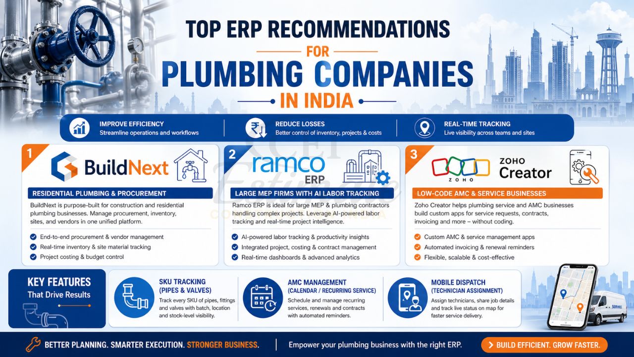 best ERP software for plumbing companies in India with job scheduling AMC management inventory tracking and mobile dispatch features