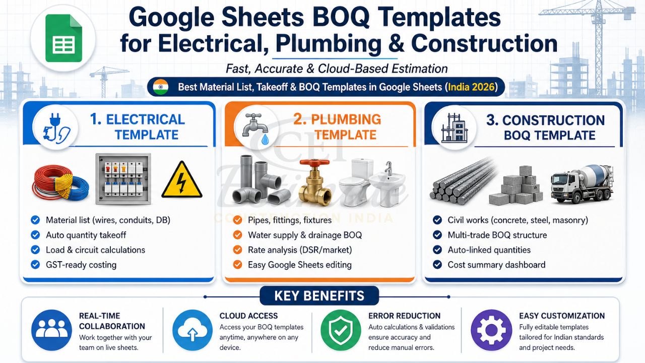 google sheets boq template for electrical plumbing and construction estimation with cloud-based quantity takeoff and cost calculation in India
