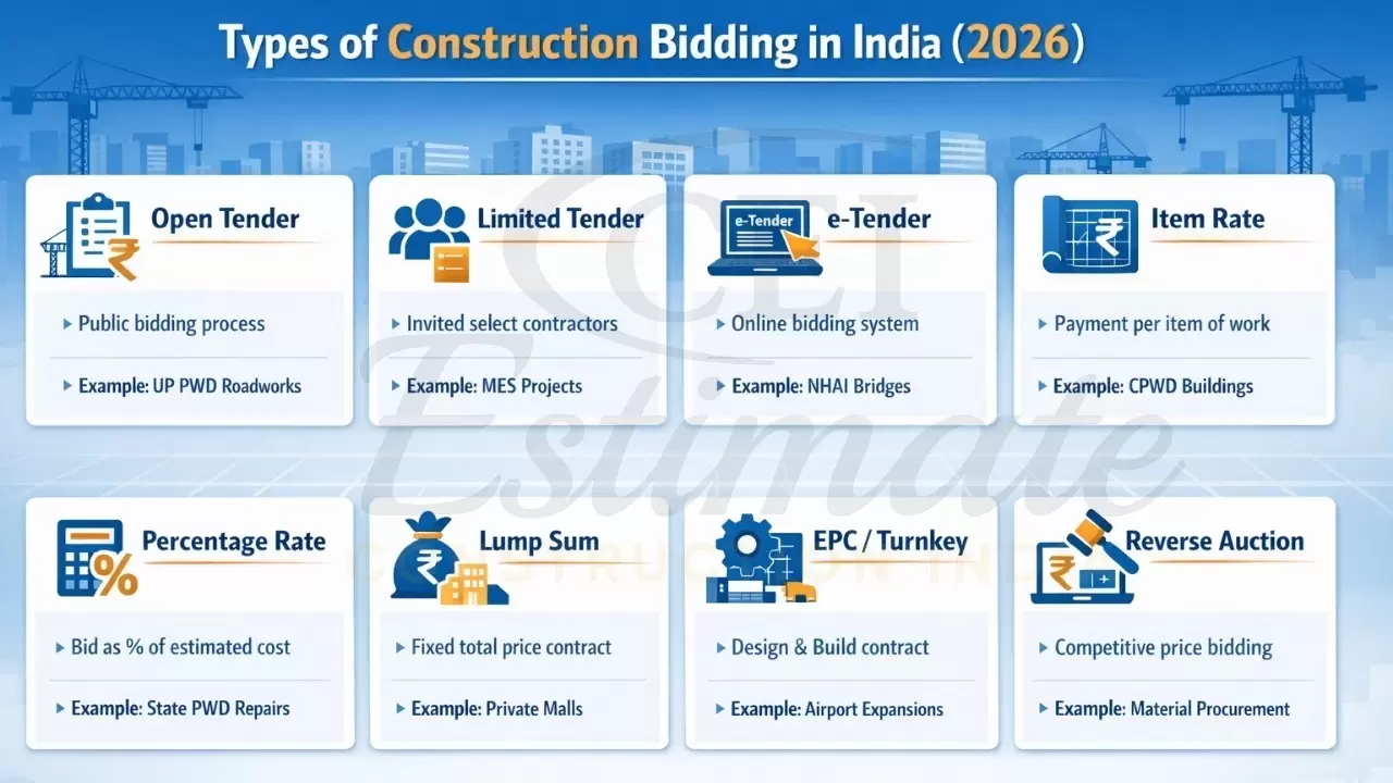 Types of construction tenders India 2026 comparison