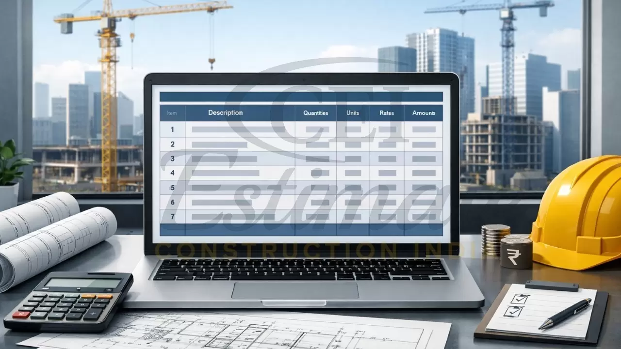 Construction tender BOQ table example India 2026