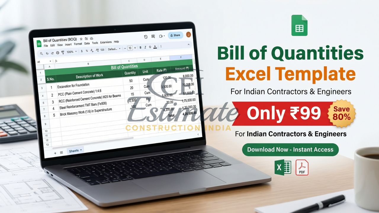 bill of quantities excel template India construction BOQ cost estimate sheet