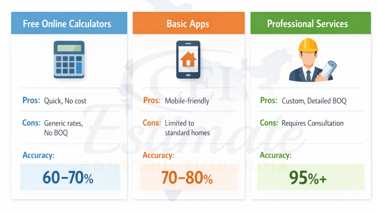 Best building construction cost estimators India 2026 comparison table