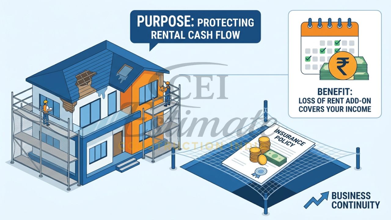 An infographic showing how landlord insurance protects rental income during structural repairs after a fire or flood.
