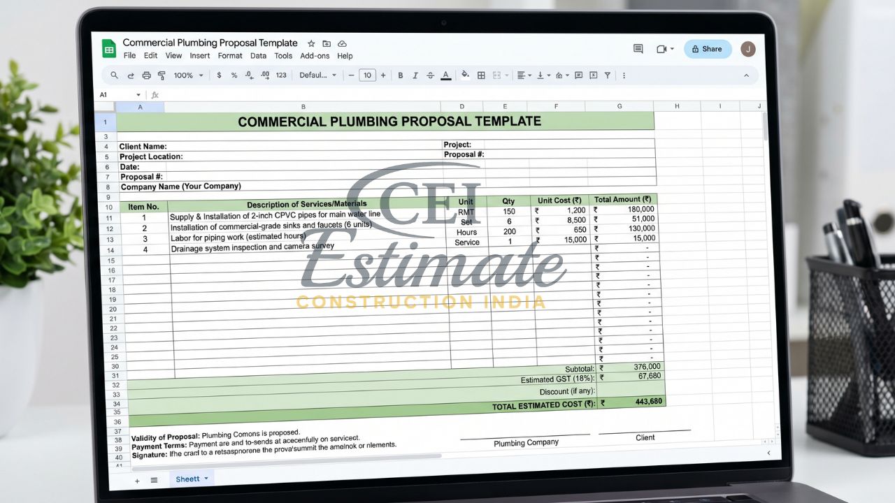 commercial plumbing proposal template excel India cost estimation contractor bid sheet