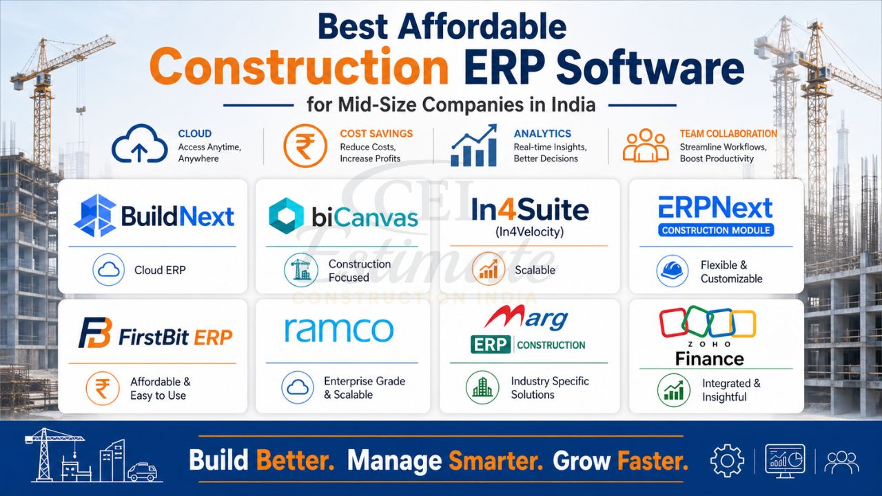 affordable construction ERP software in India for mid size companies comparison with cloud analytics cost control and project management features