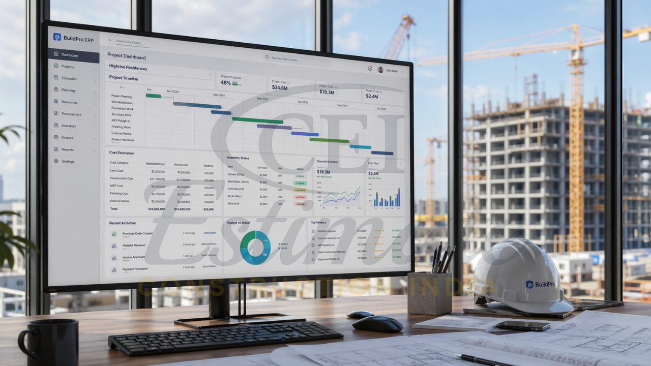 Construction project management software with Gantt chart and cost tracking