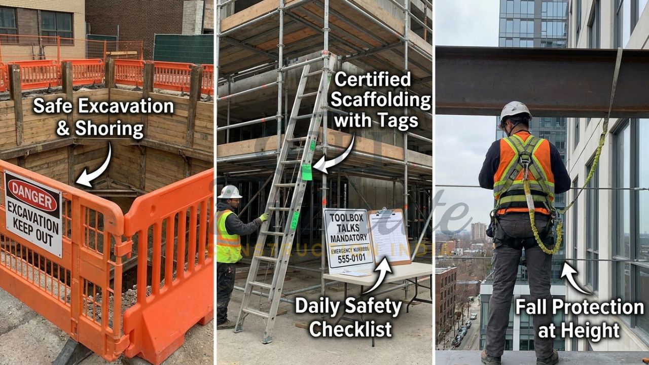 Safe scaffolding, excavation and working at height practices on Indian construction site