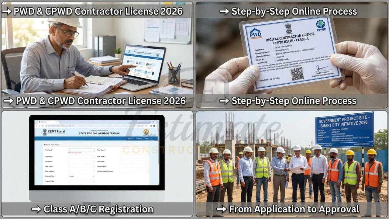 Official documents and online portals for PWD and CPWD contractor license registration in India 2026