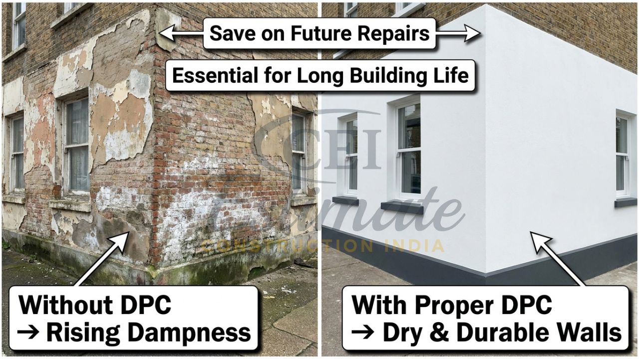 Comparison of building with and without proper Damp Proof Course in India