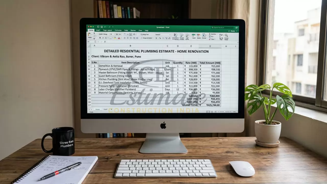 detailed residential plumbing estimate excel india home renovation plumbing cost boq template