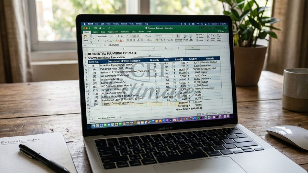 residential plumbing estimate excel india house plumbing cost calculation renovation boq template