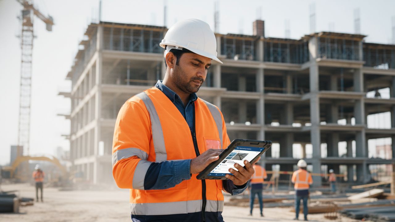 Engineer using ERP Mobile App on Site