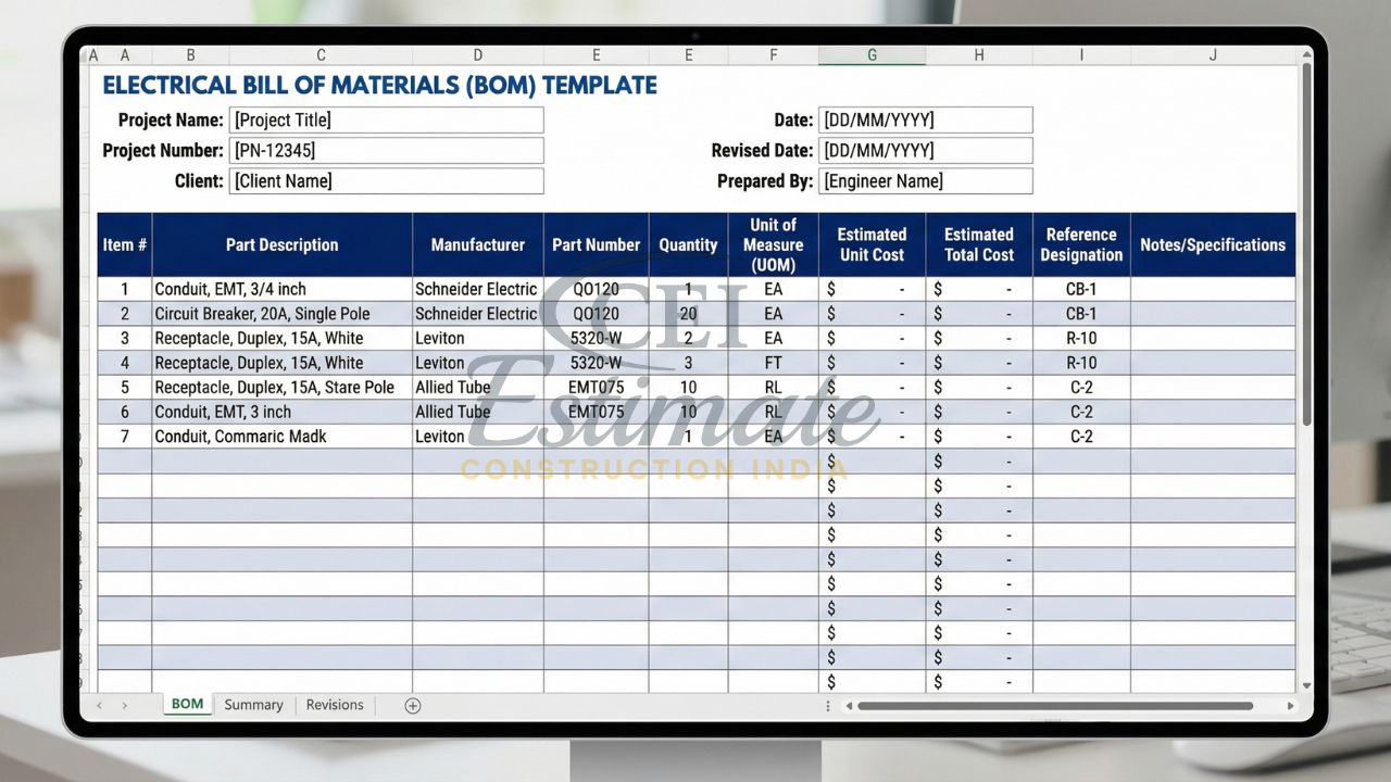 Electrical Bill of Materials Template for Contractors