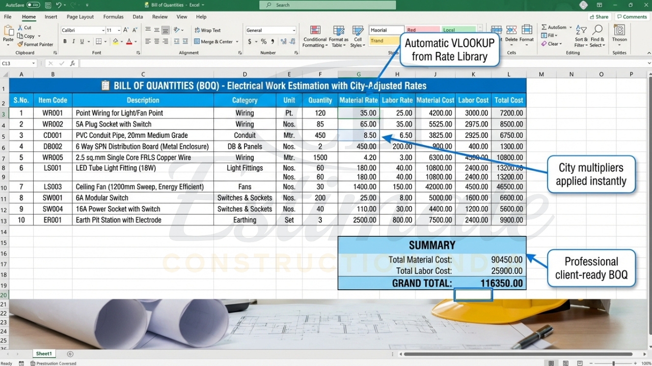 Electrical Estimate Format in Excel for Indian Contractors